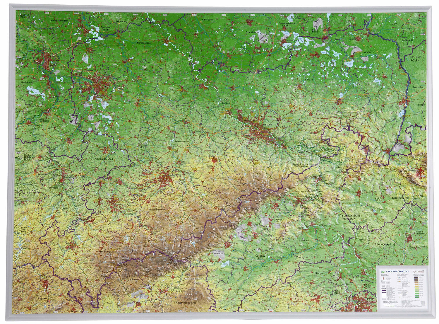 Carte murale en relief - Saxe (en anglais) - 77 x 57 cm | Georelief carte en relief Georelief