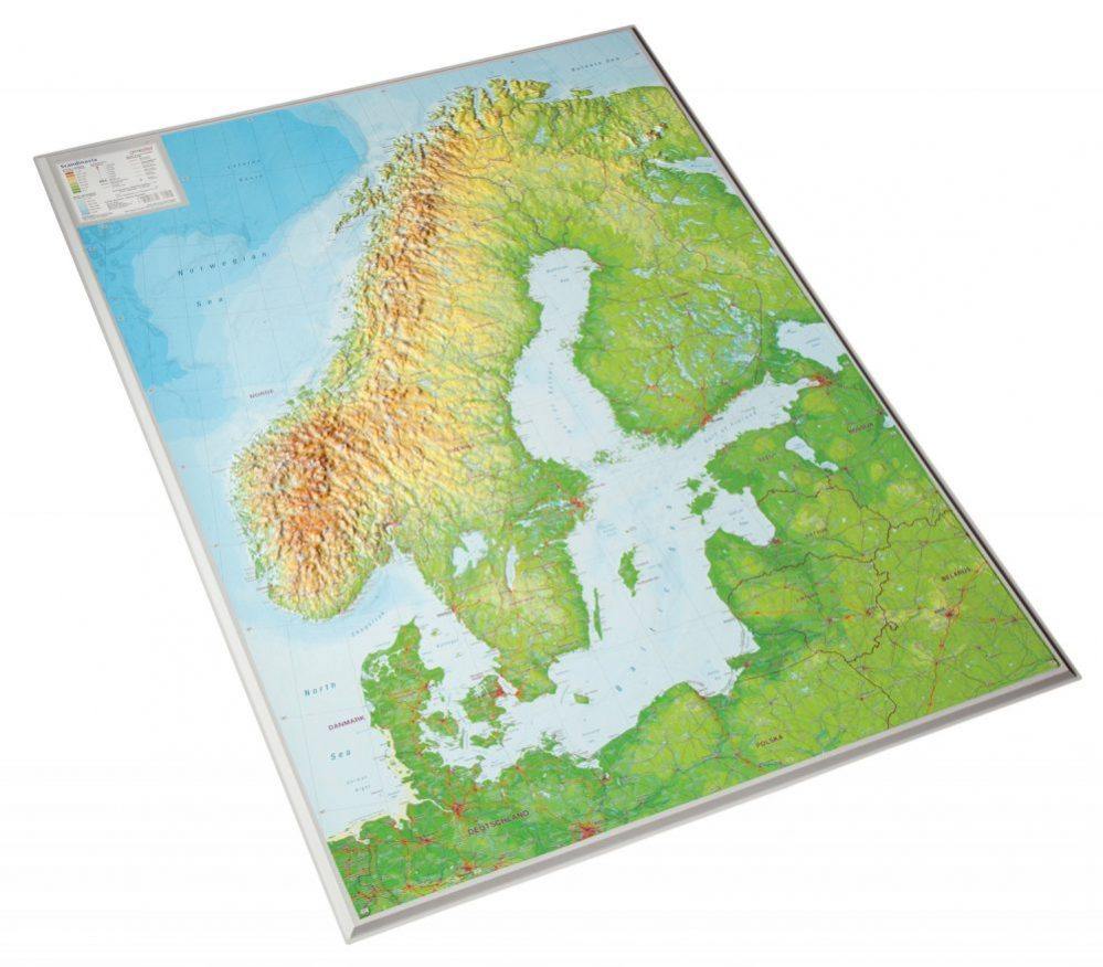 Carte murale en relief - Scandinavie (en anglais) - 77 x 57 cm | Georelief carte en relief Georelief