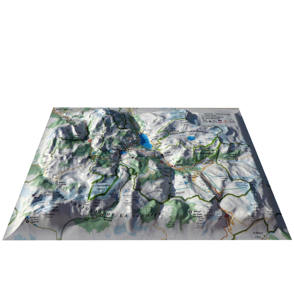 Carte murale en relief - Stations de Tignes-Val d'Isère - 19,5 cm x 29,5 cm | 3D Map carte relief petit format 3D Map 