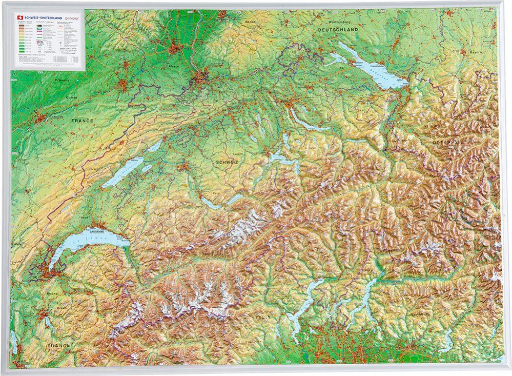 Carte murale en relief - Suisse (trilingue) - 77 x 57 cm | Georelief carte en relief Georelief Sans cadre