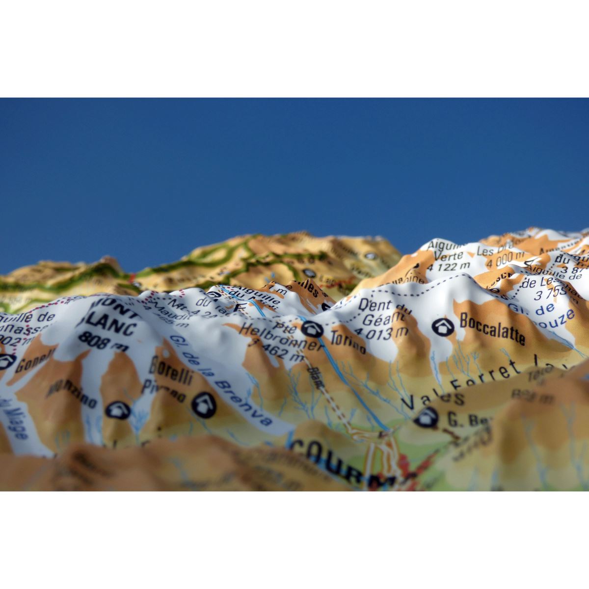 Carte murale en relief - Tour du Mont Blanc - 19,5 cm x 29,5 cm | 3D Map carte en relief 3D Map