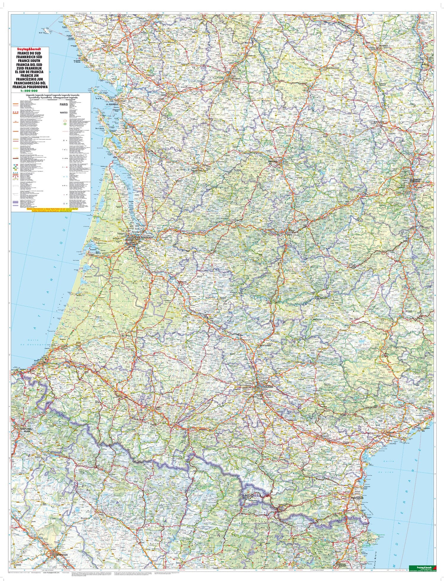 Carte murale- France Sud - 96 x 115 cm | Freytag & Berndt carte murale roulée (en tube) Freytag & Berndt