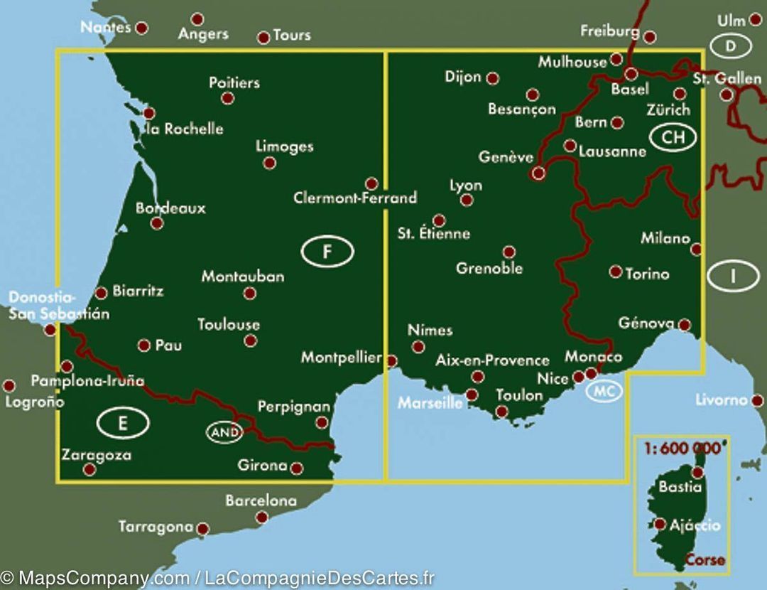 Carte murale- France Sud - 96 x 115 cm | Freytag & Berndt carte murale roulée (en tube) Freytag & Berndt