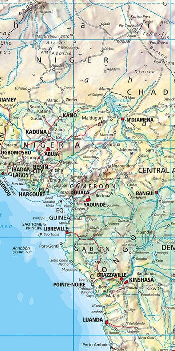 Carte murale géante plastifiée (en anglais) - Monde physique - 1/20M (200 x 123 cm) | Kümmerly & Frey carte murale roulée (en tube) Kümmerly & Frey