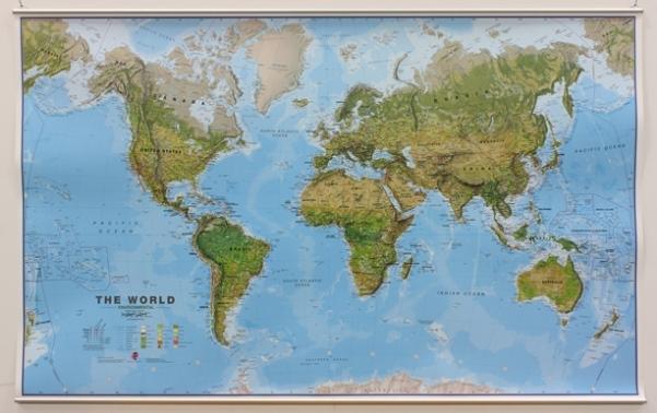 Carte murale géante plastifiée (en anglais) - Monde environnemental - 198 x 123 cm, avec profilés aluminium | Maps International carte murale grand tube Maps International 