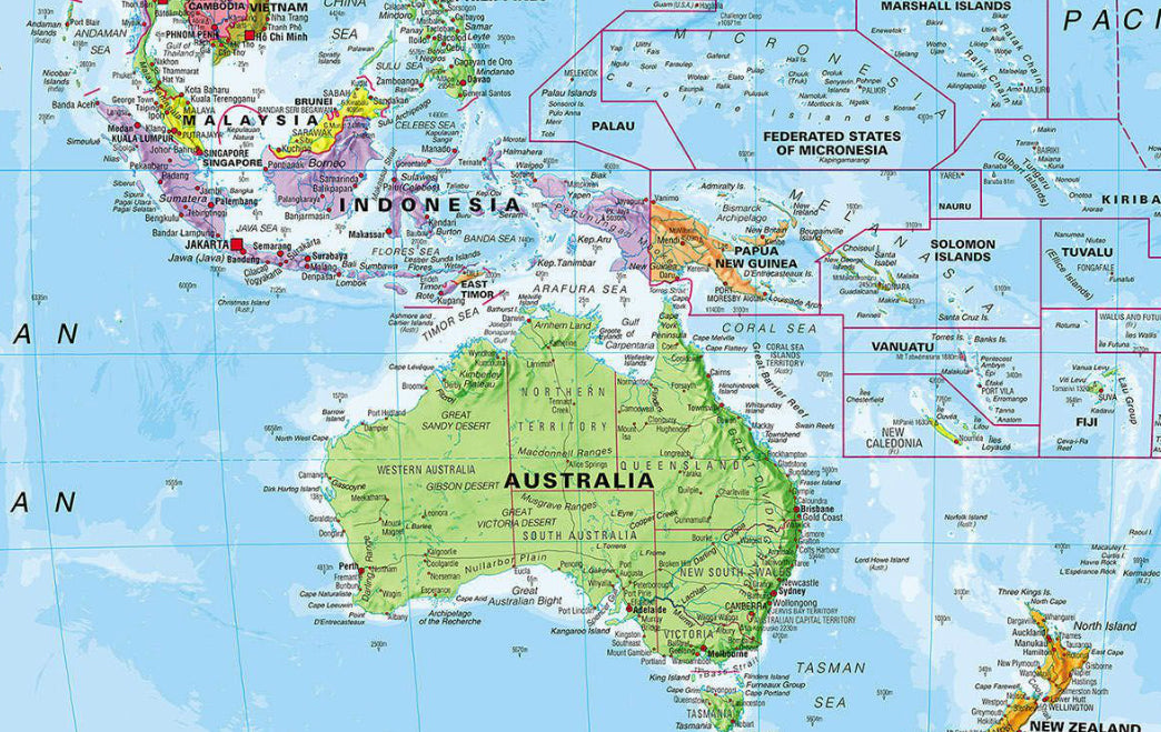 Carte murale géante plastifiée avec lattes de maintien en bois - Monde politique (en anglais) - 1/20M (197 x 117 cm) | Maps International carte murale roulée (en tube) Maps International