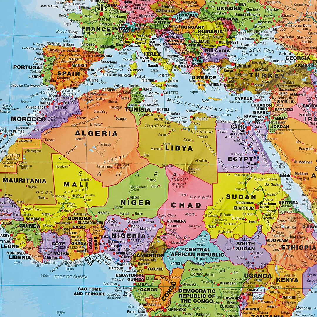 Carte murale géante plastifiée (en anglais) - Monde politique - 197 x 117 cm, avec lattes de maintien en bois | Maps International carte murale grand tube Maps International 