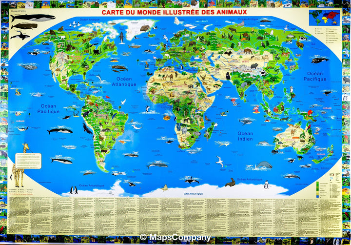 Carte murale illustrée pour enfants - Le Monde des animaux (plastifiée)| Krüger & Schönhoff - La Compagnie des Cartes