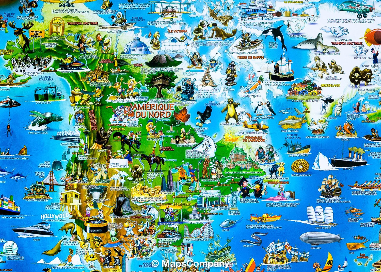 Carte murale illustrée pour enfants (plastifiée) - Le Monde - 137 x 100 cm | Dino carte murale roulée (en tube) Dino's Maps