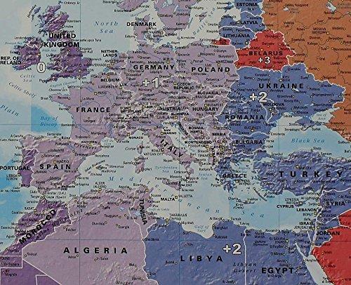 Carte murale (en anglais) - Le Monde & Fuseaux horaires - 1/30M (125 x 90 cm) carte murale roulée (en tube) Dilibel