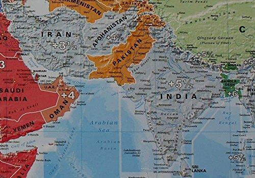 Carte murale (en anglais) - Le Monde & Fuseaux horaires - 1/30M (125 x 90 cm) carte murale roulée (en tube) Dilibel