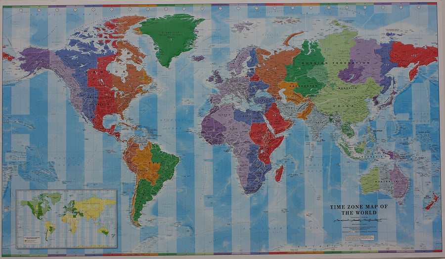 Carte murale - Le Monde & Fuseaux horaires (en anglais) carte murale petit tube Dilibel 