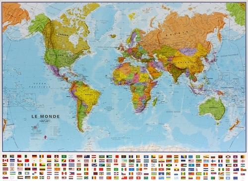 Carte murale - Monde politique, avec bande de drapeaux - 1/40 M (103 x 74 cm) | Maps International carte murale roulée (en tube) Maps International papier