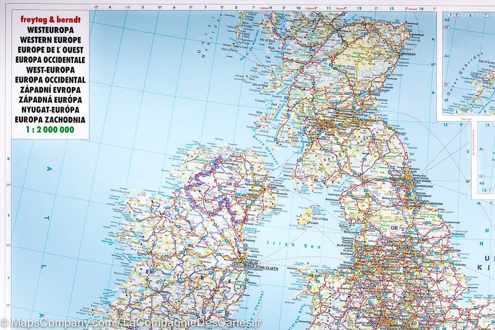 Carte murale (papier) - Europe Occidentale (physique) | Freytag & Berndt carte murale petit tube Freytag & Berndt 