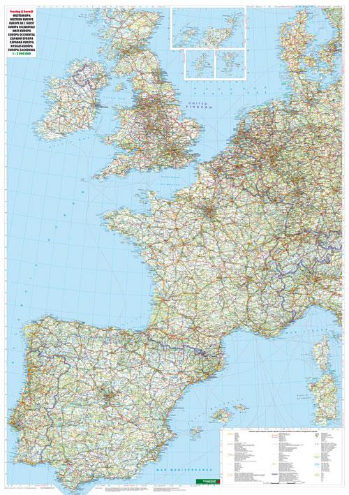 Carte murale (papier) - Europe Occidentale (physique) | Freytag & Berndt carte murale petit tube Freytag & Berndt 
