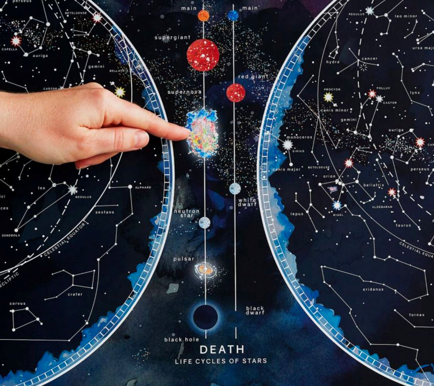 Carte murale phosphorescente pour enfants - Le ciel, en anglais (85 x 60 cm) | Maps International carte murale roulée (en tube) Maps International