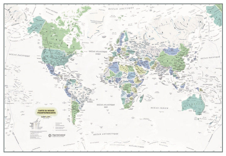Carte murale phosphorescente - Le Monde (en français) | Maps International carte murale petit tube Maps International 