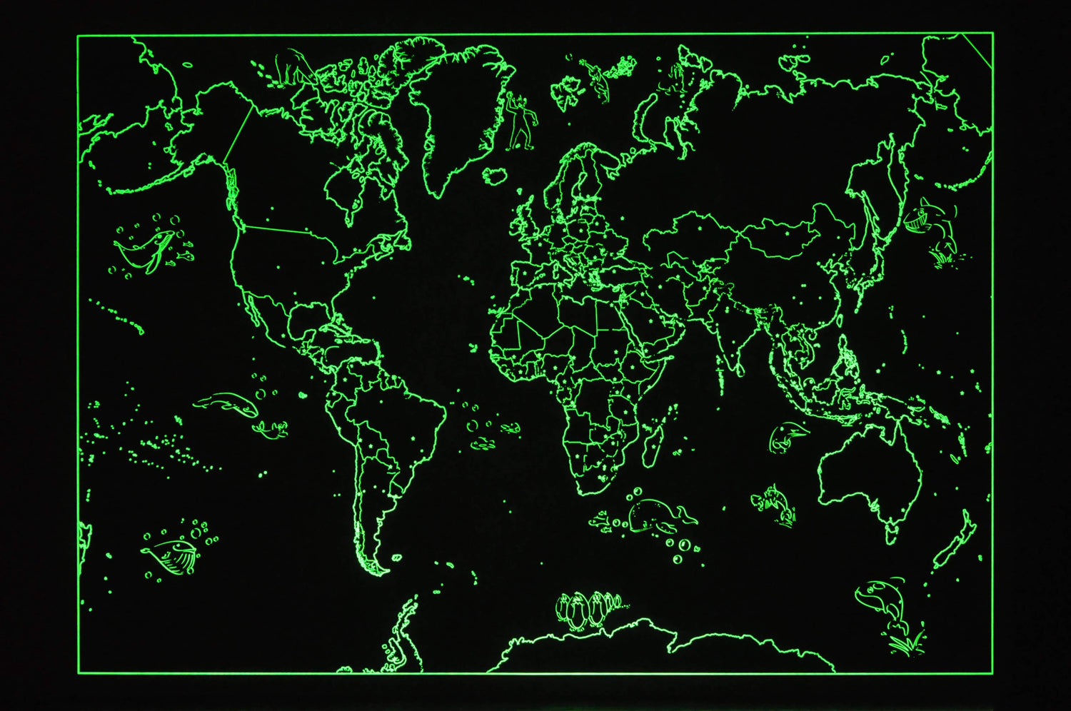 Carte murale phosphorescente pour enfants - Le Monde, en anglais (85 x 60 cm) | Maps International carte murale roulée (en tube) Maps International