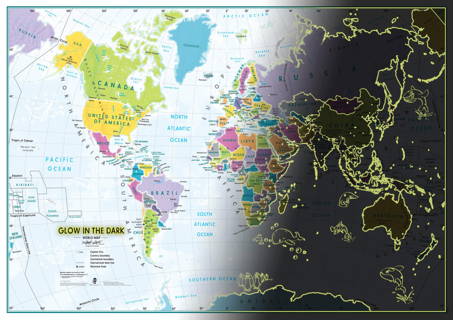 Carte murale phosphorescente (pour enfants) - Le Monde (en anglais) | Maps International carte murale petit tube Maps International 