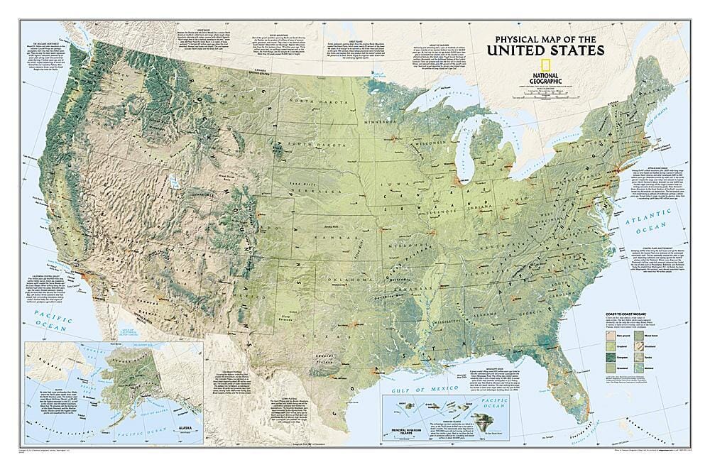 Carte murale physique des États-Unis laminée | National Geographic carte murale roulée (en tube) National Geographic Default Title