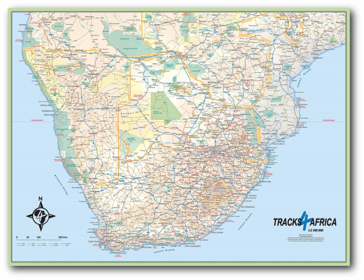 Carte murale plastifiée - Afrique Australe - 130 x 98 cm | Tracks4Africa carte murale petit tube Tracks4Africa 