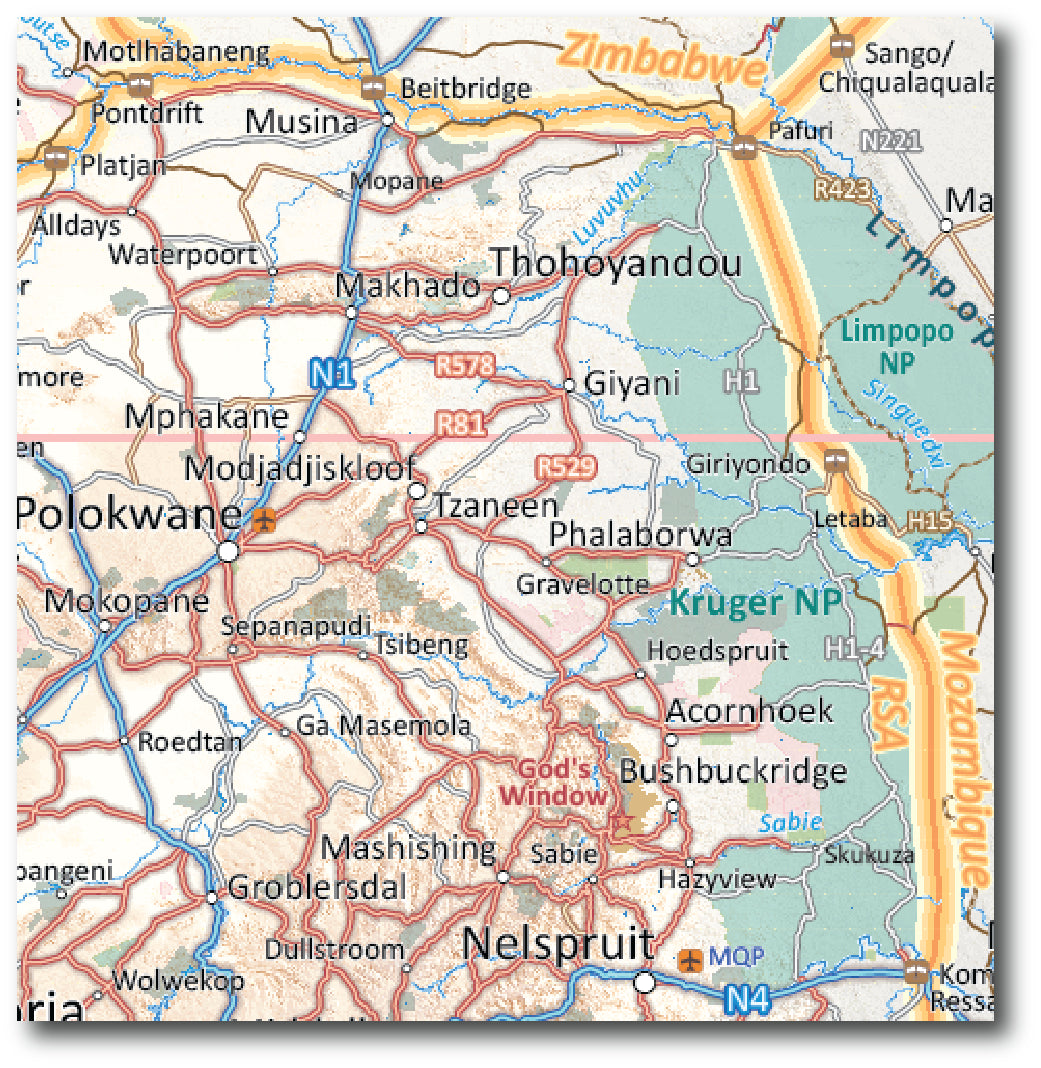 Carte murale plastifiée - Afrique Australe - 130 x 98 cm | Tracks4Africa carte murale roulée (en tube) Tracks4Africa