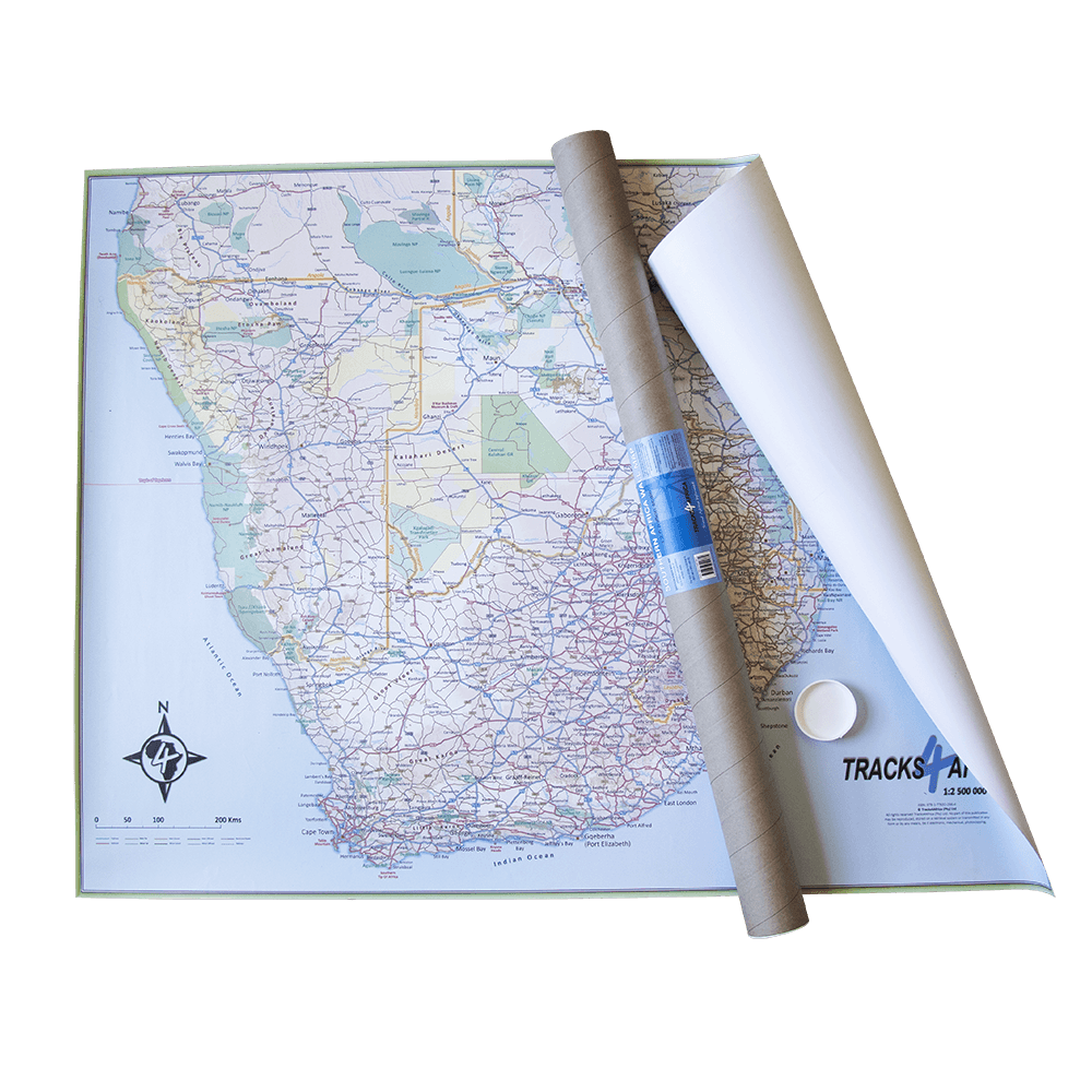 Carte murale plastifiée - Afrique Australe - 130 x 98 cm | Tracks4Africa carte murale roulée (en tube) Tracks4Africa