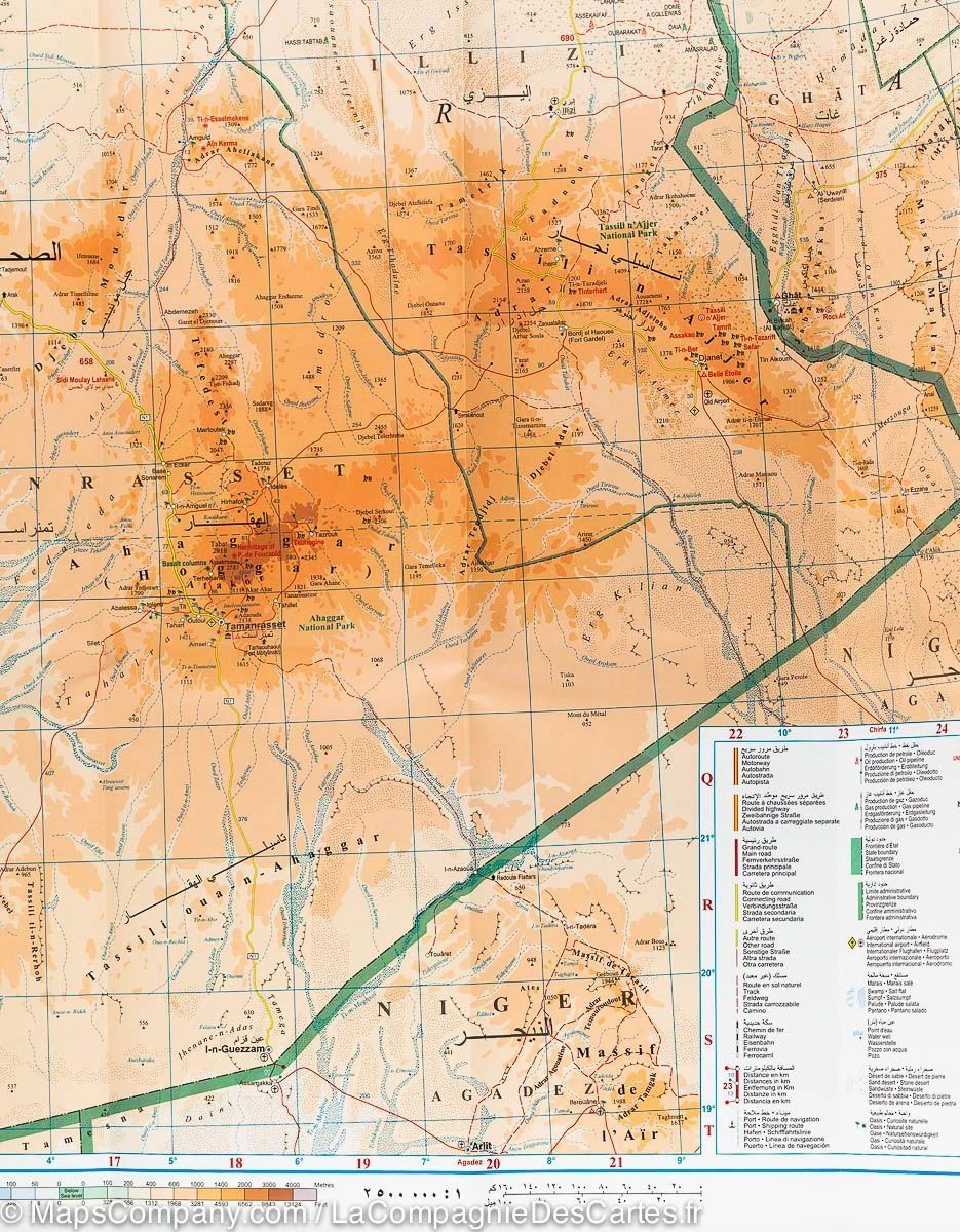 Carte murale plastifiée - Algérie (géographique) - 97 x 87 cm | Gizi Map carte murale roulée (en tube) Gizi Map