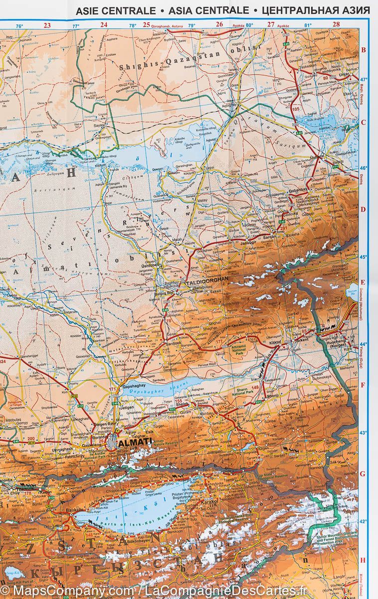 Carte murale plastifiée - Asie Centrale (géographique) - 122 X 82 cm | Gizi Map carte murale roulée (en tube) Gizi Map