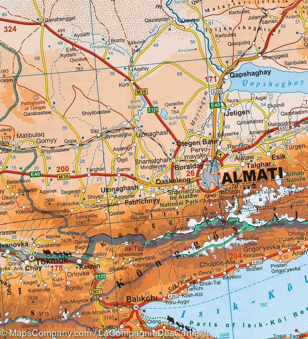 Carte murale plastifiée - Asie Centrale (géographique) - 122 X 82 cm | Gizi Map carte murale roulée (en tube) Gizi Map