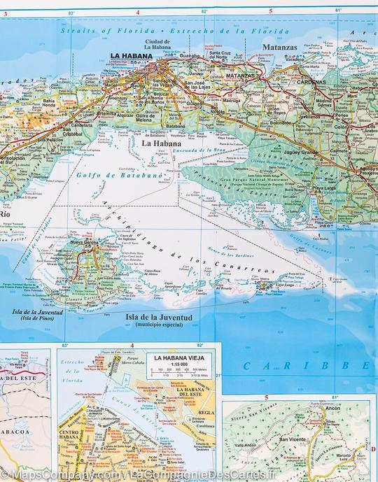 Carte murale plastifiée - Cuba (géographique) - 110 x 47 cm | Gizi Map carte murale roulée (en tube) Gizi Map