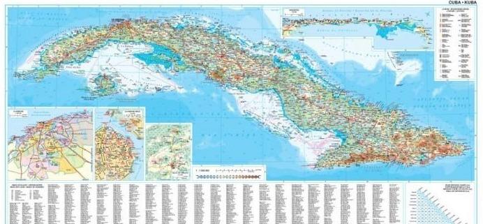 Carte murale plastifiée - Cuba (géographique) - 110 x 47 cm | Gizi Map carte murale roulée (en tube) Gizi Map
