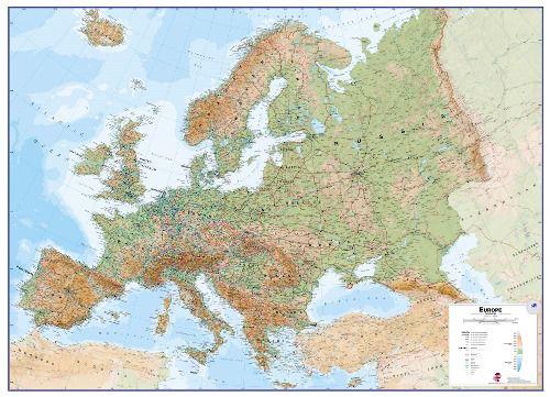 Carte murale plastifiée avec lattes de maintien en bois - Europe physique (en anglais) - 136 x 98 cm | Maps International carte murale roulée (en tube) Maps International Default Title
