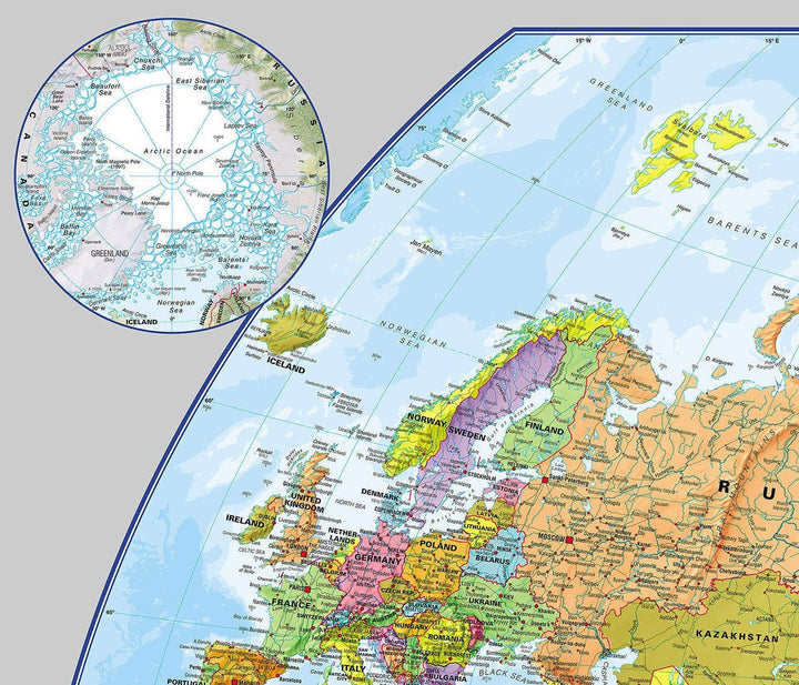 Carte murale plastifiée (en anglais) - Monde politique centré sur le Pacifique - 136 x 100 cm, avec profilés aluminium | Maps International carte murale grand tube Maps International 