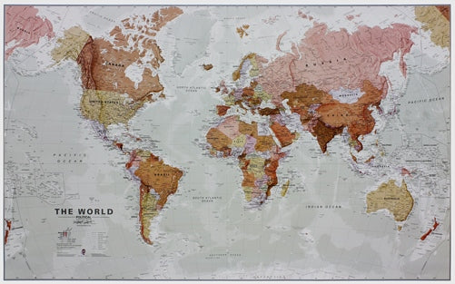 Carte murale plastifiée (en anglais) - Monde politique "executif" - 136 x 100 cm, avec profilés aluminium | Maps International carte murale grand tube Maps International 