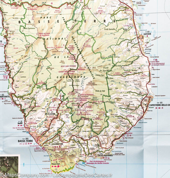 Carte murale plastifiée - Guadeloupe, Saint-Martin, Saint-Barthélemy | IGN carte murale grand tube IGN 