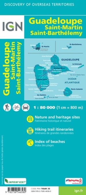Carte murale plastifiée - Guadeloupe, Saint-Martin, Saint-Barthélemy | IGN carte murale grand tube IGN 