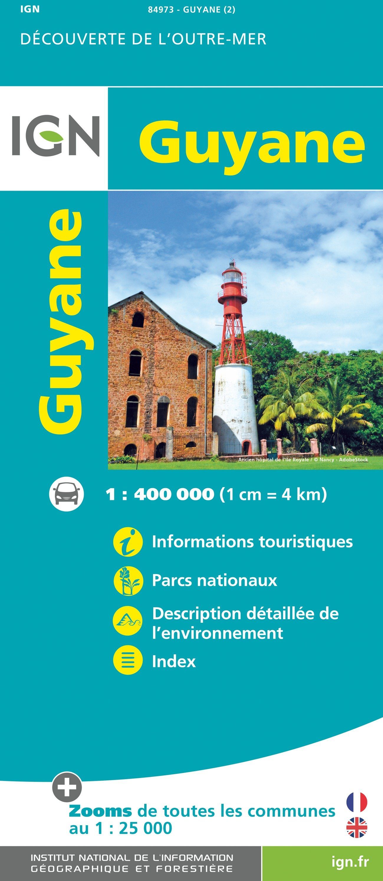 Carte détaillée - Guyane - VERSION MURALE ET PLASTIFIEE | IGN carte murale roulée (en tube) IGN