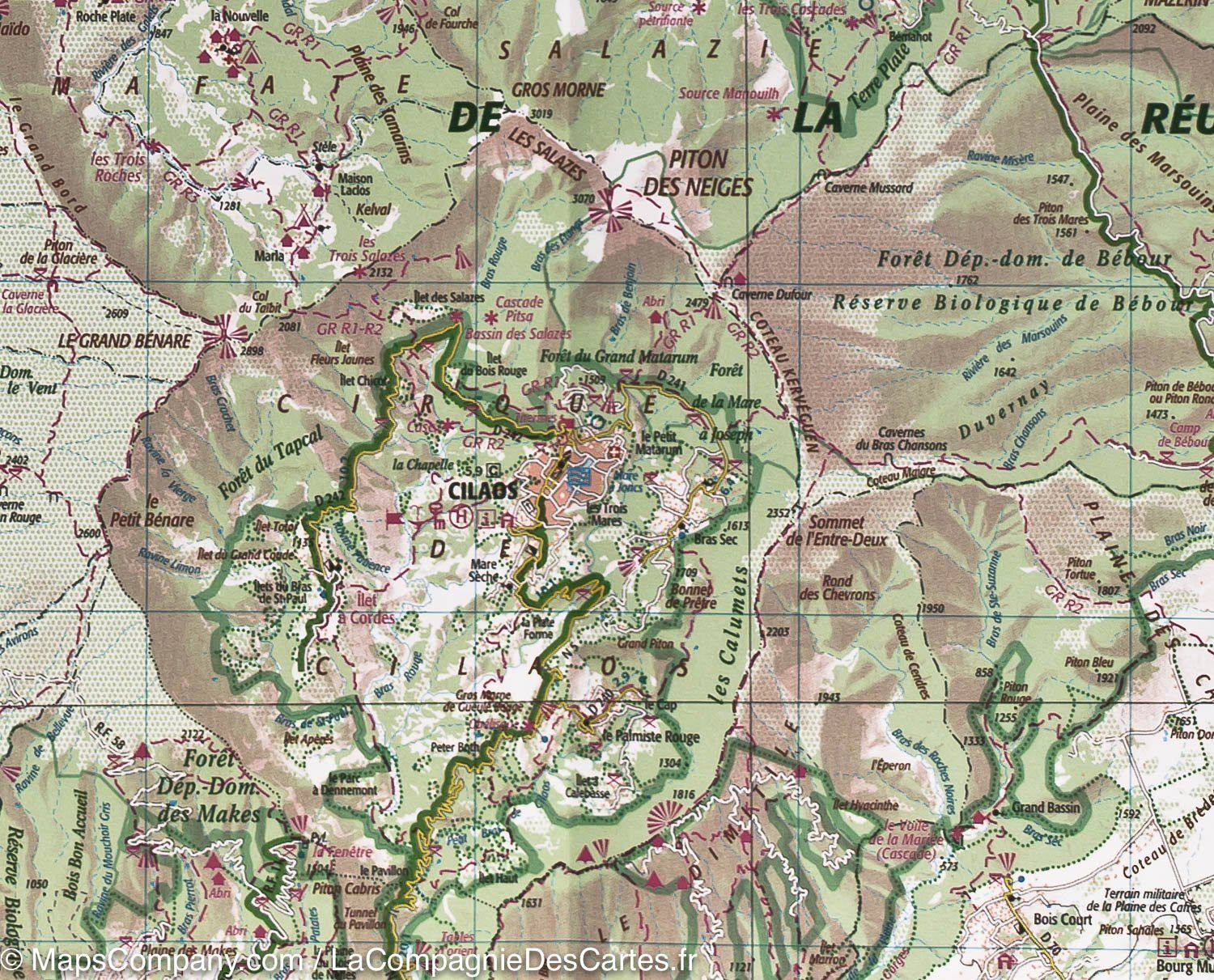 Carte détaillée - Ile de la Réunion- VERSION MURALE ET PLASTIFIEE | IGN carte murale roulée (en tube) IGN