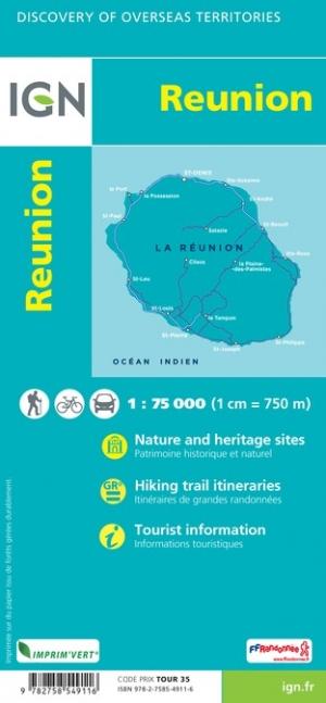 Carte murale plastifiée - Ile de la Réunion | IGN carte murale grand tube IGN 