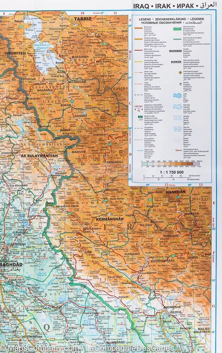 Carte murale plastifiée - Irak (géographique) - 74 X 67 cm | Gizi Map carte murale roulée (en tube) Gizi Map