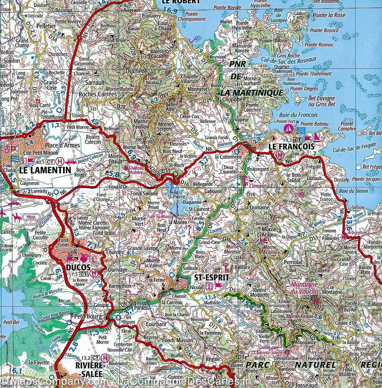 Carte détaillée - Martinique - VERSION MURALE ET PLASTIFIEE | IGN carte murale roulée (en tube) IGN