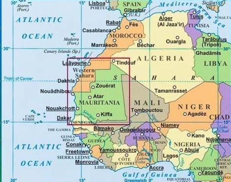 Carte murale plastifiée - Mauritanie & Sahara ouest (géographique) - 94 x 87 cm | Gizi Map carte murale roulée (en tube) Gizi Map