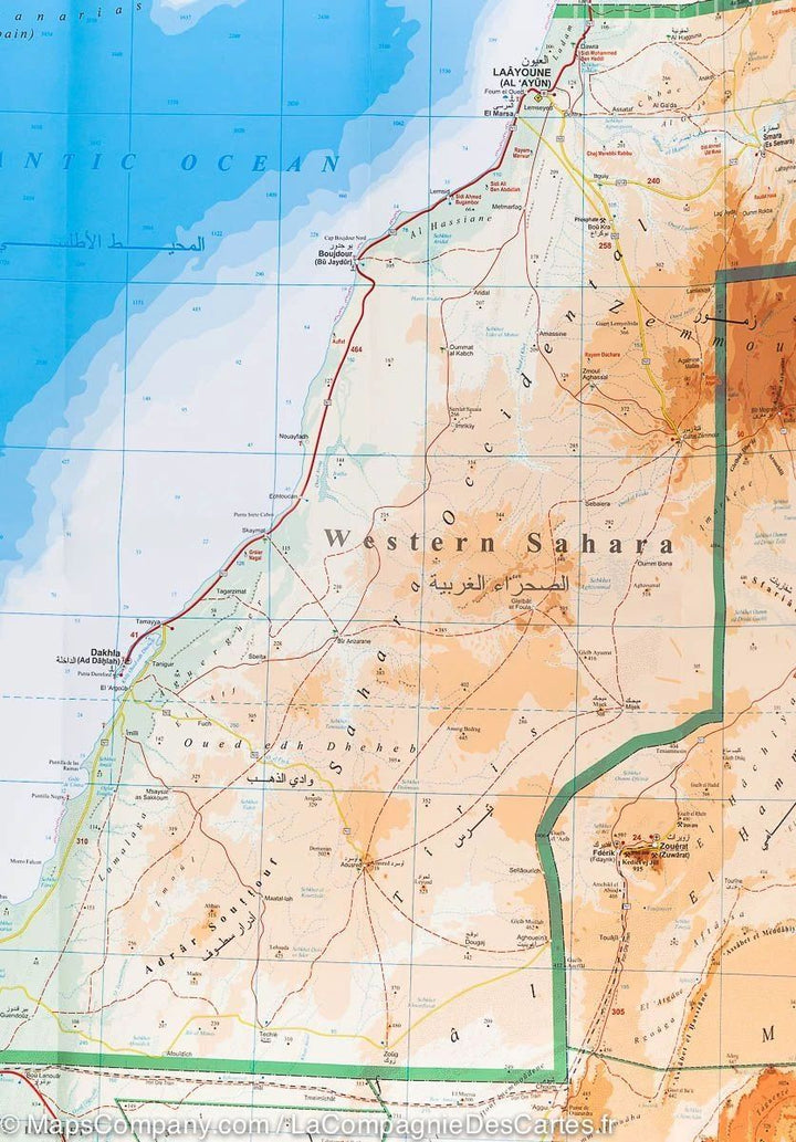 Carte murale plastifiée - Mauritanie & Sahara ouest (géographique) | Gizi Map carte murale grand tube Gizi Map 