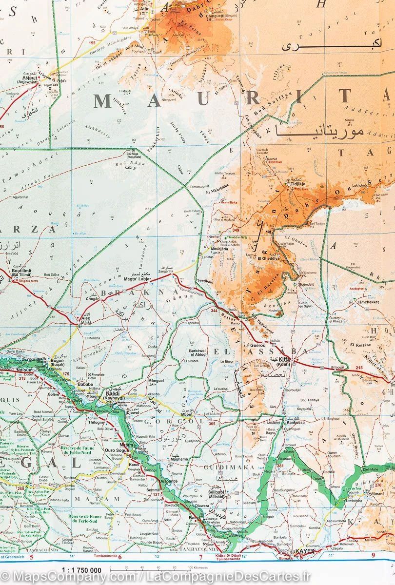Carte murale plastifiée - Mauritanie & Sahara ouest (géographique) | Gizi Map carte murale grand tube Gizi Map 