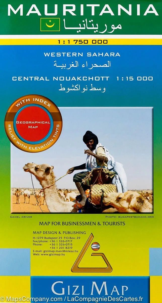 Carte murale plastifiée - Mauritanie & Sahara ouest (géographique) - 94 x 87 cm | Gizi Map carte murale roulée (en tube) Gizi Map