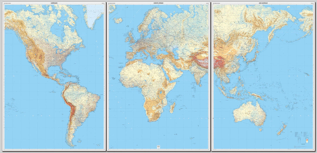 Carte murale plastifiée - le Monde (3 panneaux, 143 cm x 289 cm) | IGN - La Compagnie des Cartes