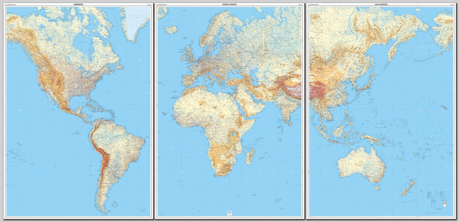 Carte murale plastifiée - le Monde (3 panneaux, 143 cm x 289 cm) | IGN - La Compagnie des Cartes