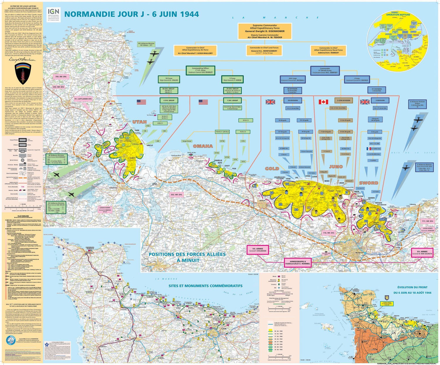 Poster plastifié - Normandie, jour J (100 x 121 cm) | IGN carte murale roulée (en tube) IGN