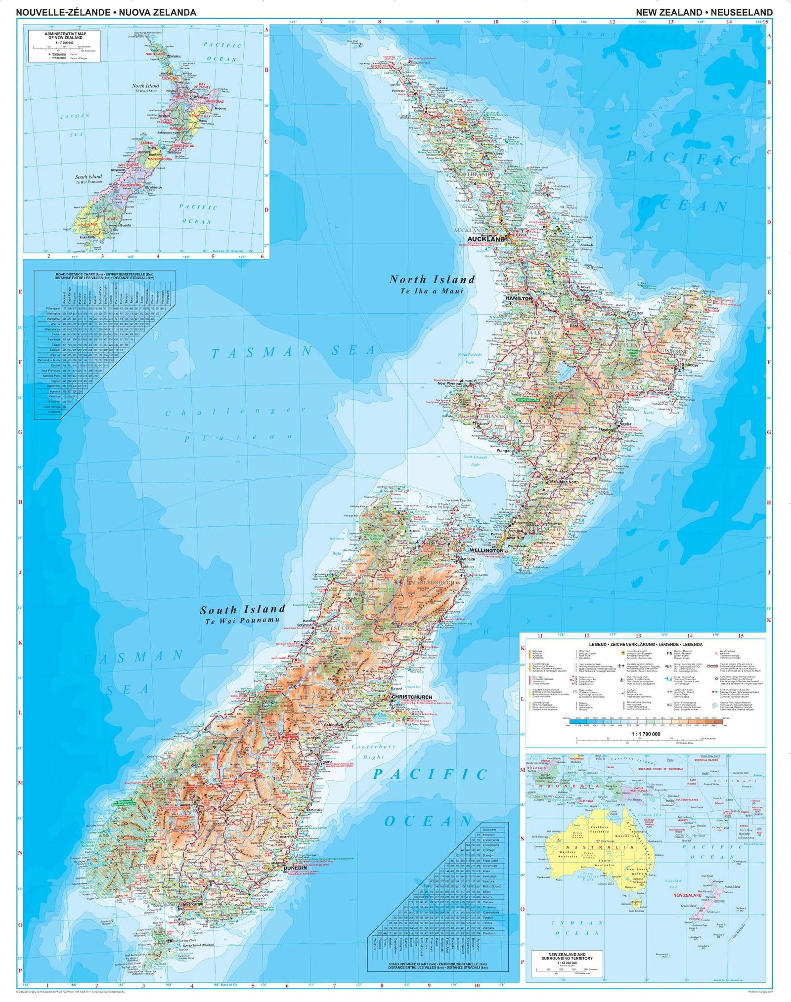 Carte murale plastifiée - Nouvelle Zélande (géographique) - 94 x 74 cm | Gizi Map carte murale roulée (en tube) Gizi Map